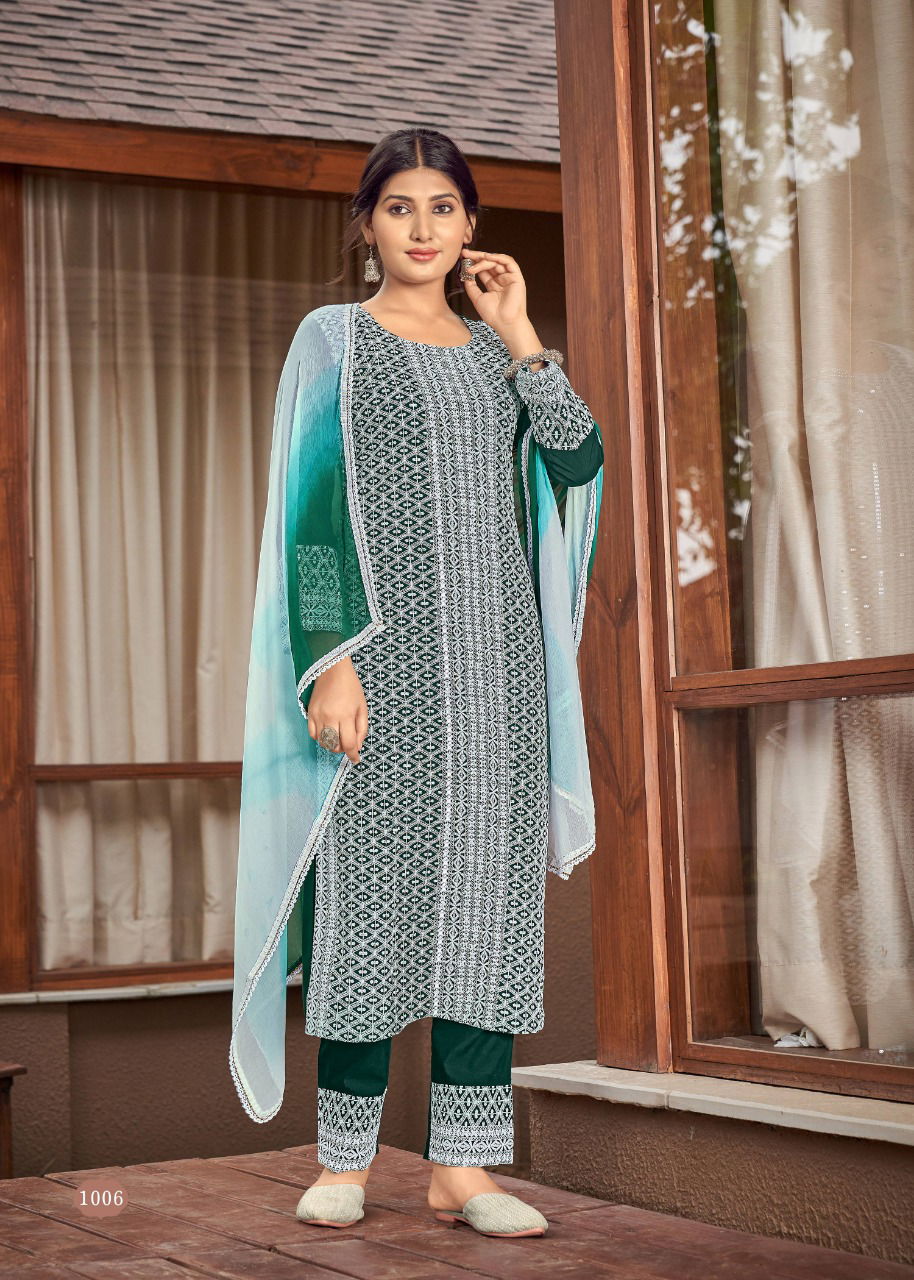 Schiffli 2 Fancy Designer New Exclusive Wear Heavy Rayon Readymade Suit Collection
